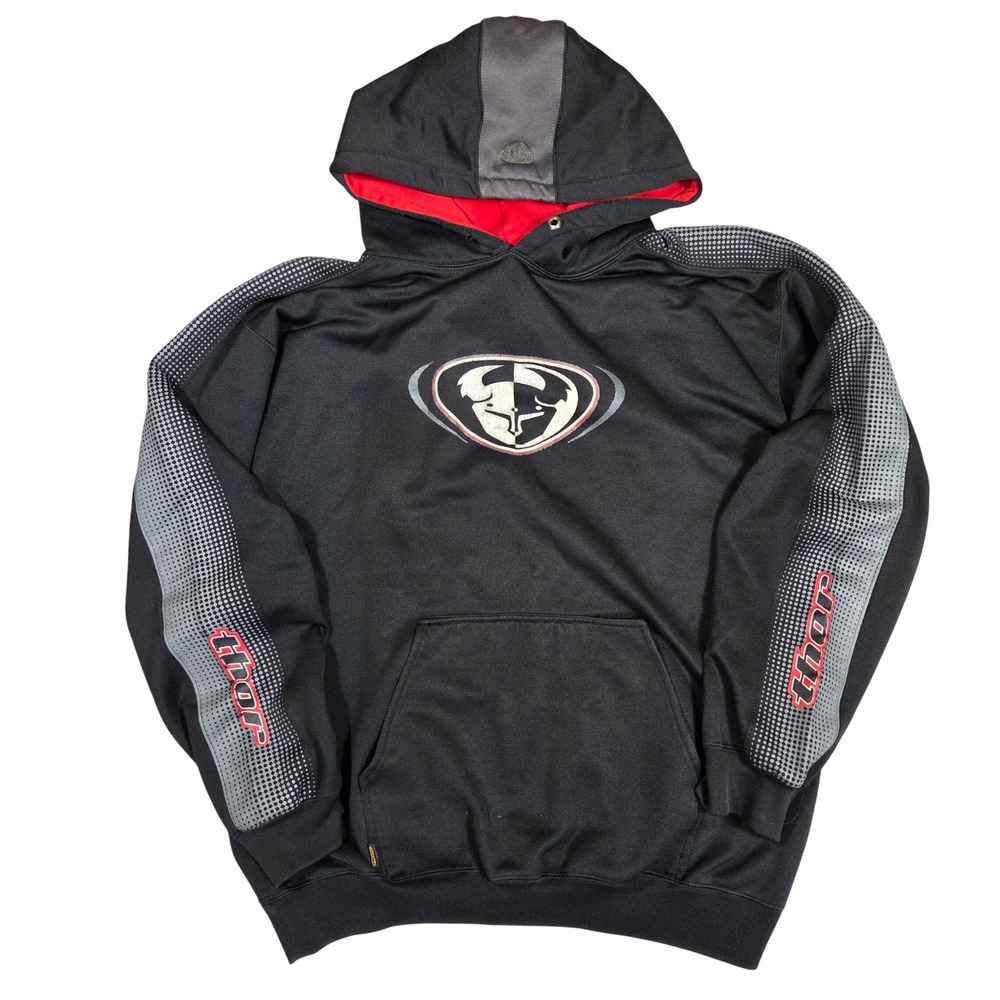 Thor Motocross Hoodie Mens Black Gray Red Graphic Pullover Sweatshirt L Y2k Punk